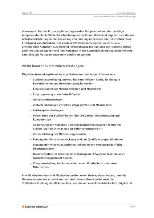 Stellenbeschreibung ManagementHandbuch businesswissen.de