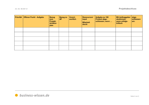 Offene-Punkte-Liste - Vorlage - business-wissen.de