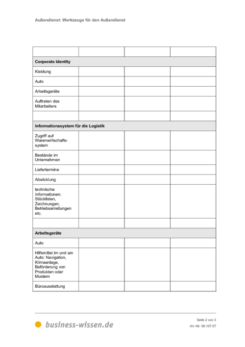 Werkzeuge für den Außendienst - Vorlage - business-wissen.de