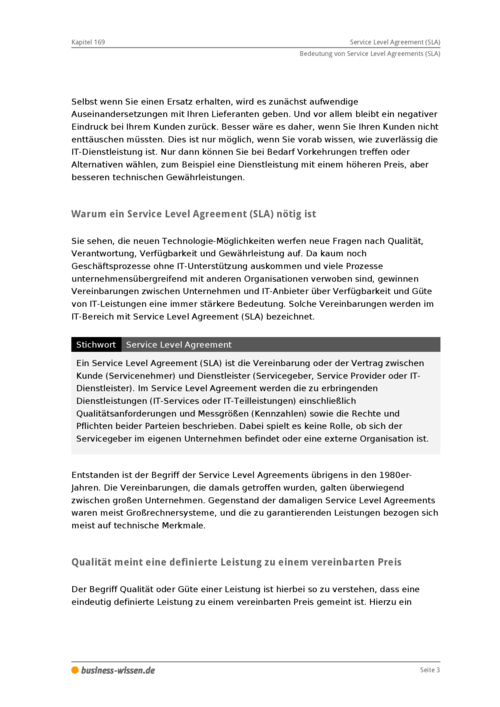 Service Level Agreement (SLA) – Management-Handbuch – business-wissen.de