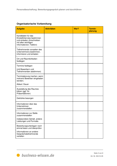 Bewerbungsgespräche planen und durchführen – Vorlage – business-wissen.de