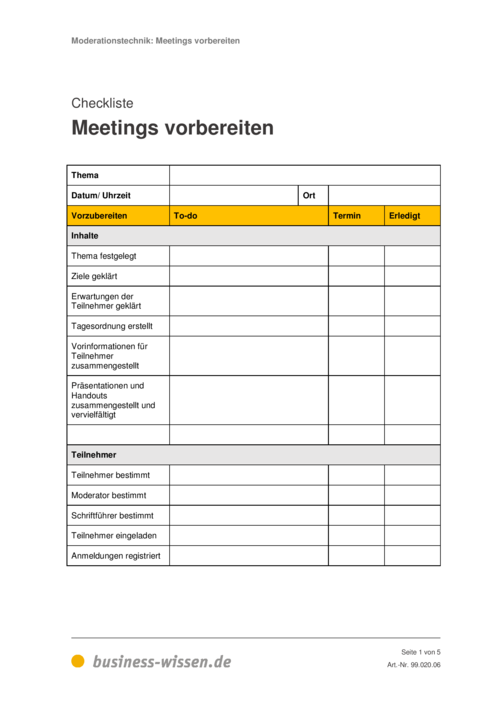 Übersicht: Alle To-dos für die Vorbereitung eines Meetings ...