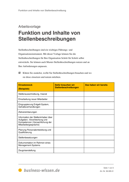 Stellenbeschreibungen formulieren Vorlage businesswissen.de