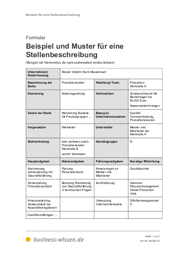 stellenbeschreibung management handbuch business wissen de powerpoint word excel