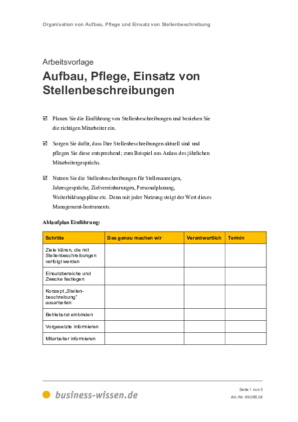 Stellenbeschreibung – Kapitel 095 – business-wissen.de