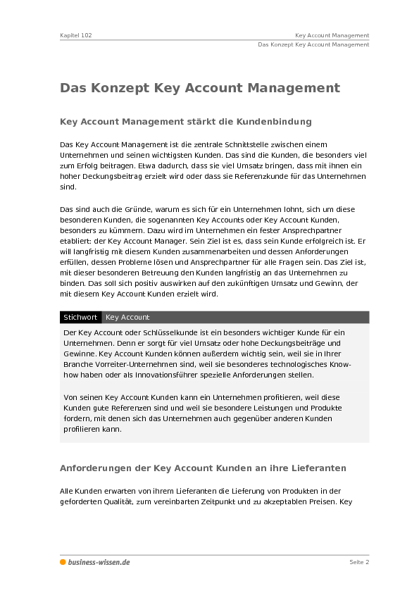 Key Account Management – Kapitel 102 – business-wissen.de