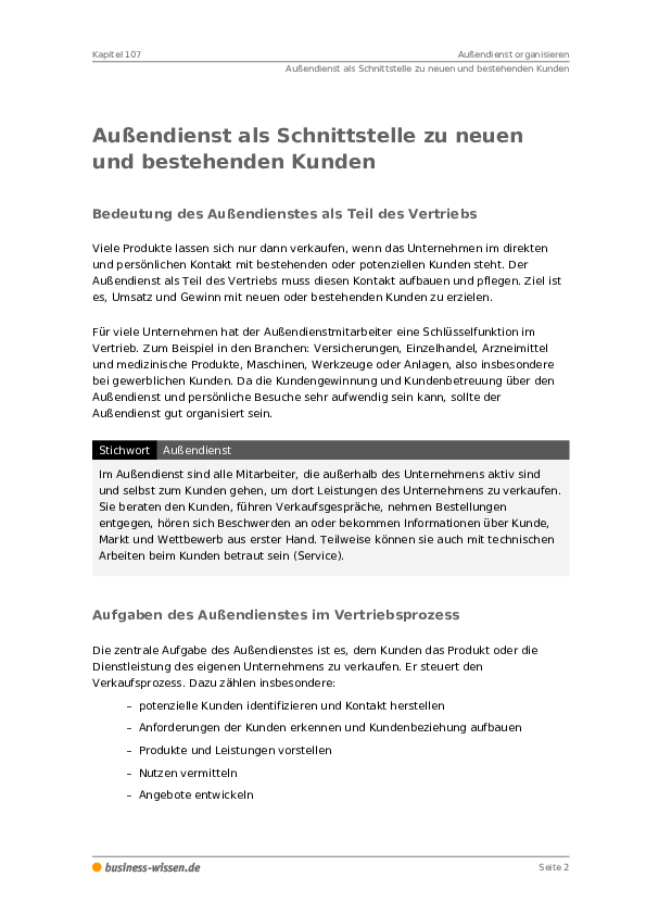 Außendienst organisieren - Kapitel 107 - business-wissen.de