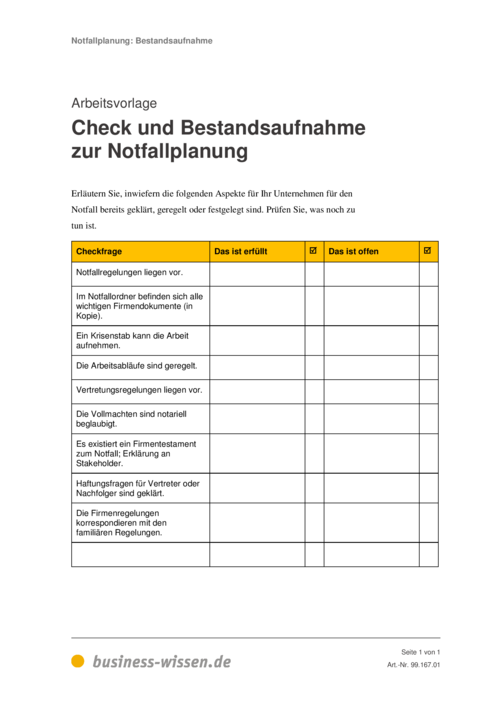 Notfallplanung für Unternehmen – Management-Handbuch – business-wissen.de
