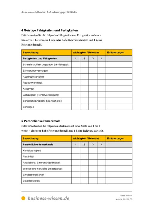 Anforderungsprofil Stelle entwickeln Vorlage businesswissen.de