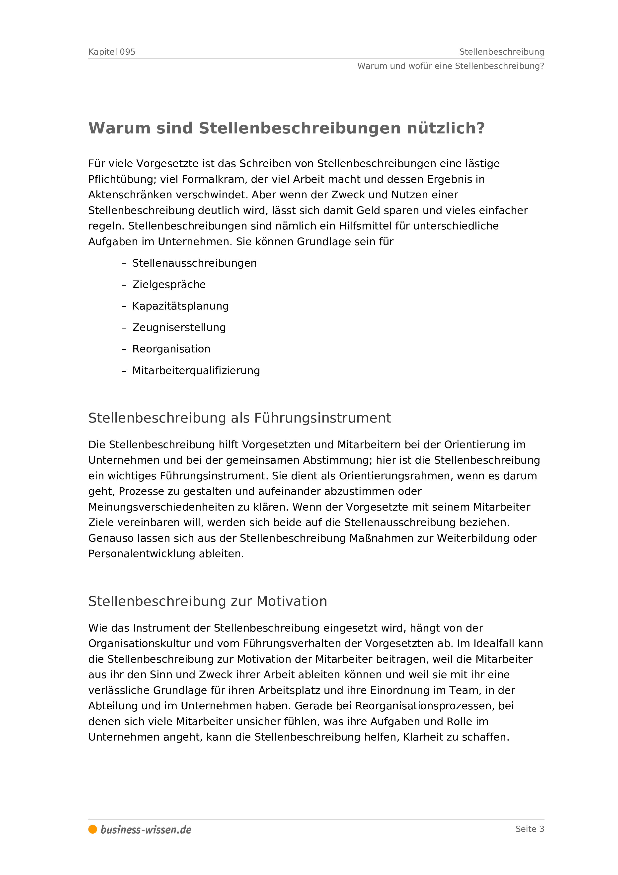 Stellenbeschreibung – Management-Handbuch – business-wissen.de