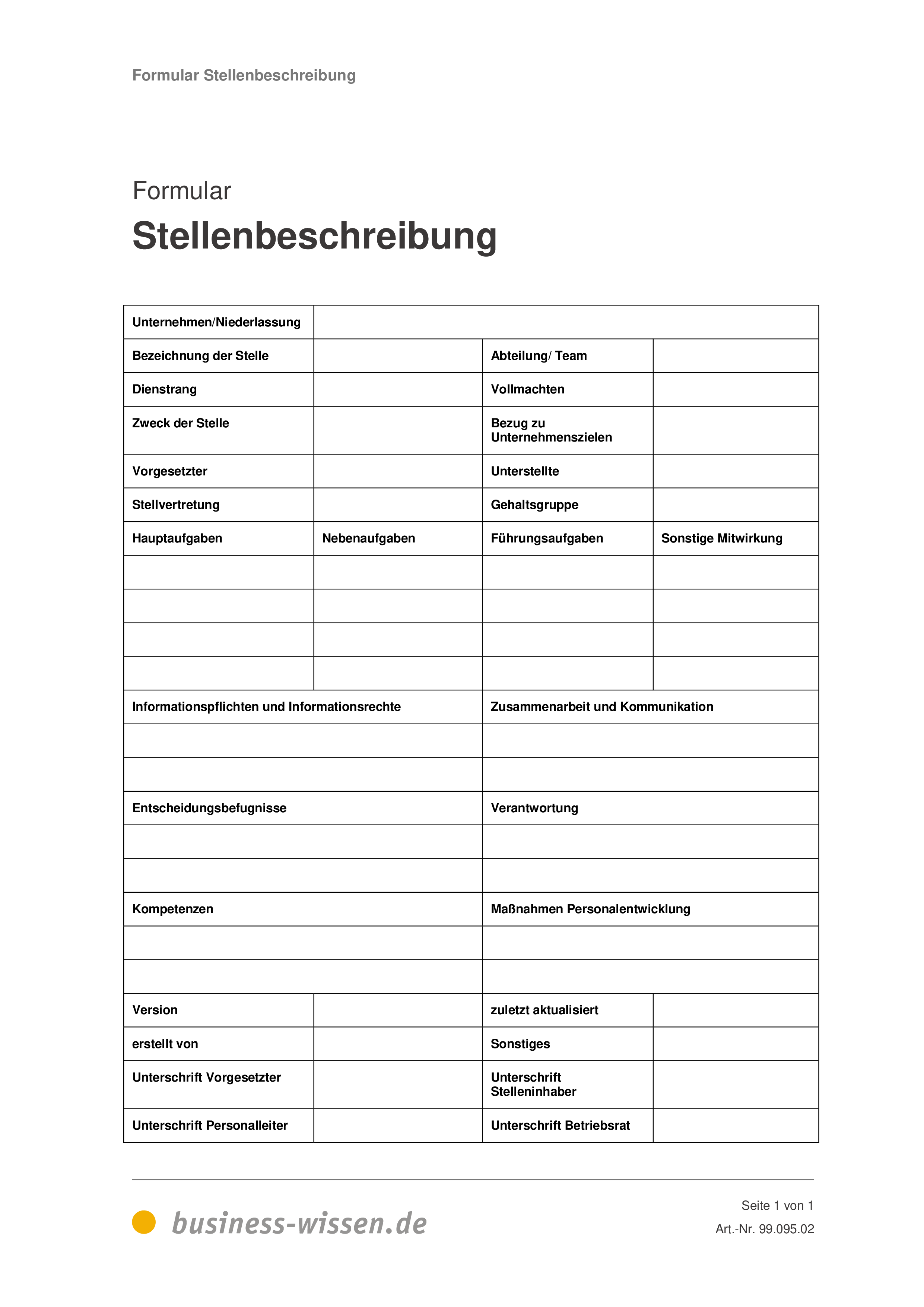 Stellenbeschreibung Management Handbuch Business Wissen De