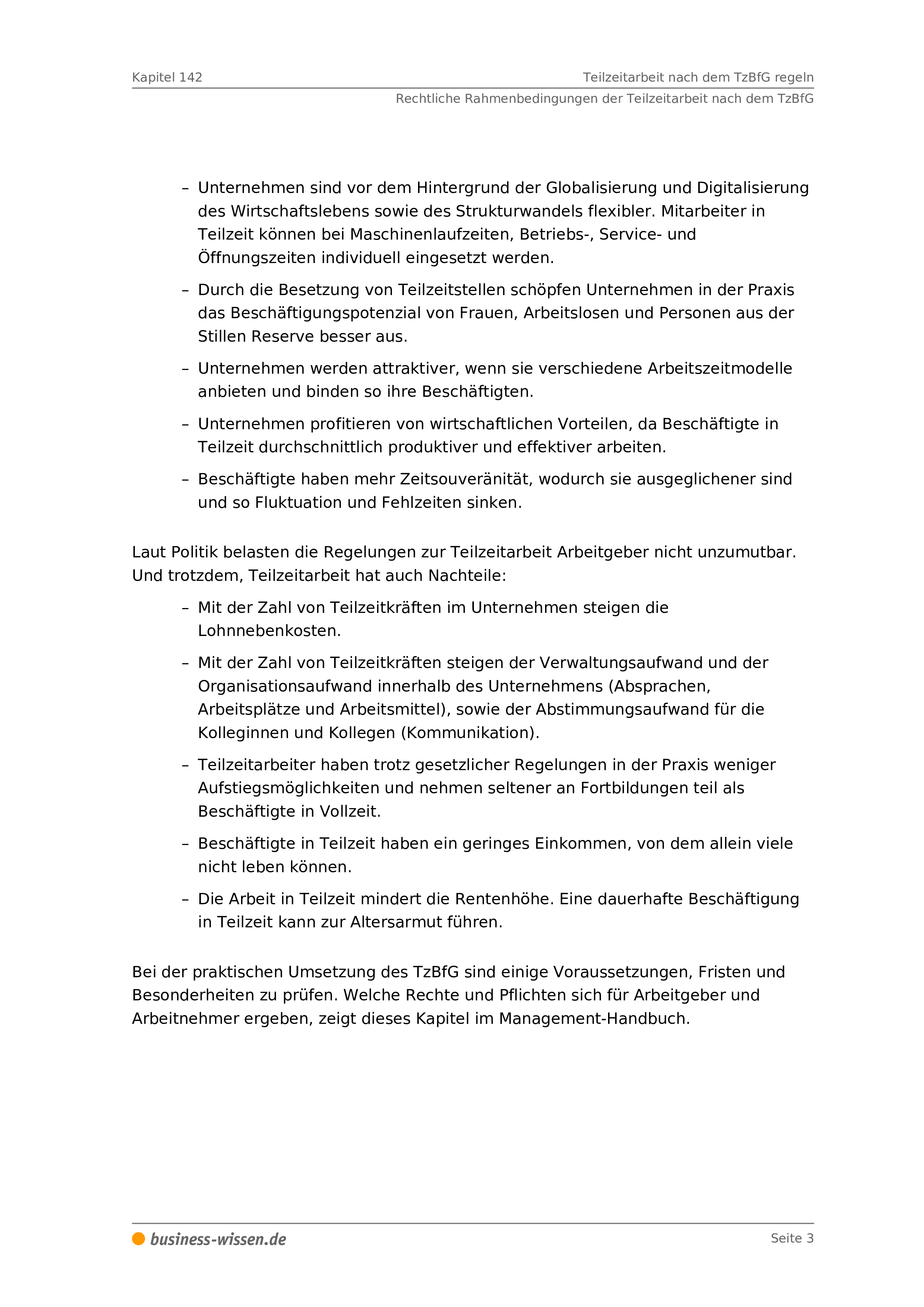 Teilzeitarbeit nach dem TzBfG regeln – Management-Handbuch – business-wissen.de