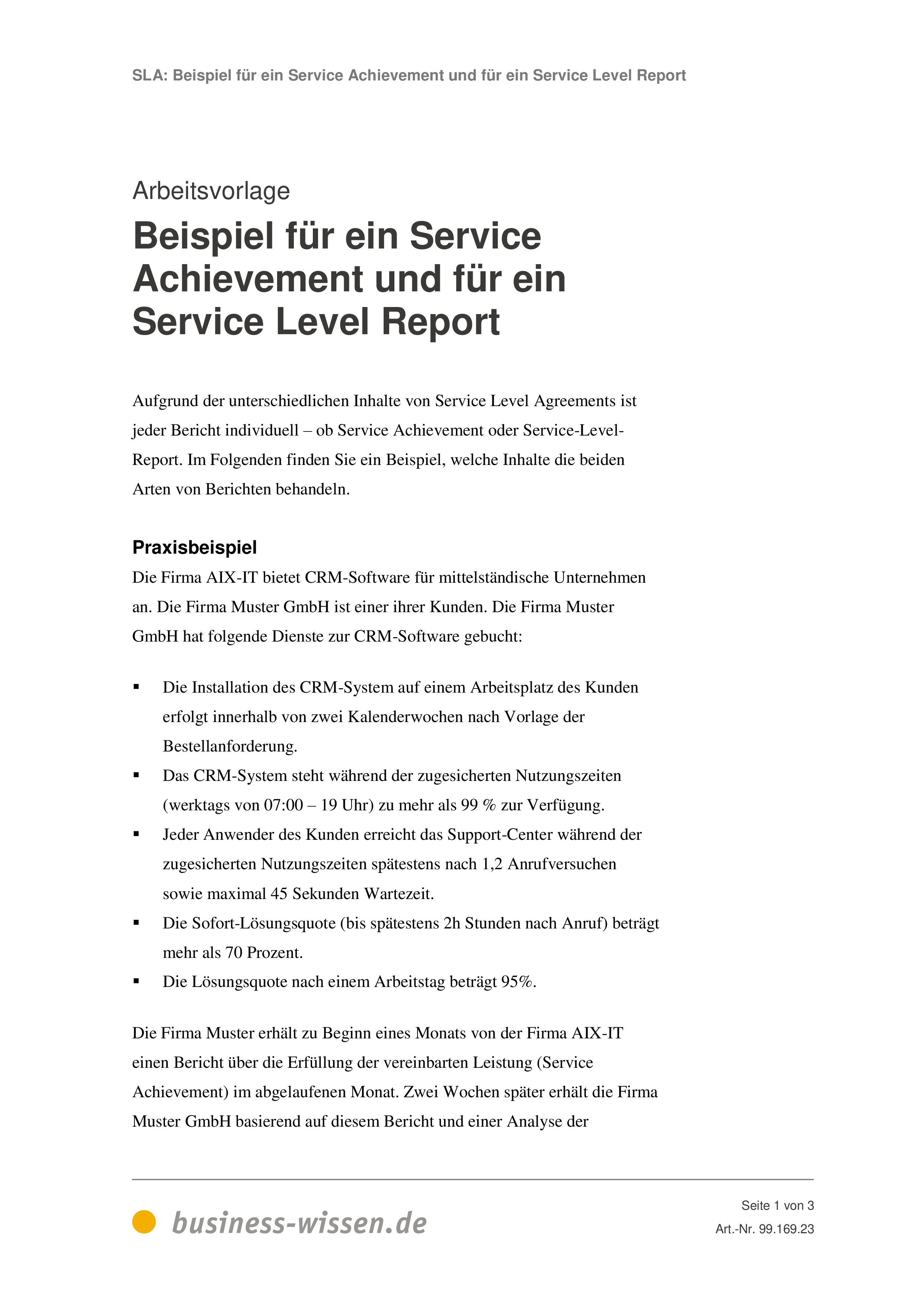 Service Level Agreement Sla Management Handbuch Business Wissen De