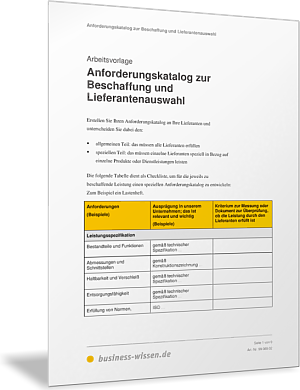 Anforderungskatalog zur Beschaffung und Lieferantenauswahl