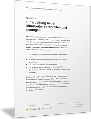 Checkliste zur Einarbeitung neuer Mitarbeiter