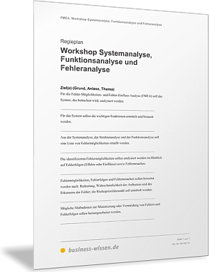 Workshop Systemanalyse, Funktionsanalyse und Fehleranalyse - Regieplan