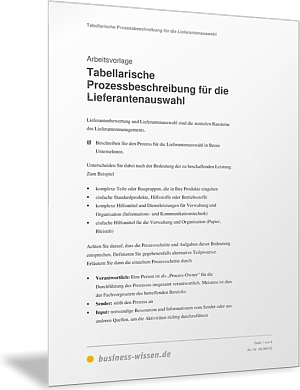 Tabellarische Prozessbeschreibung für die Lieferantenauswahl