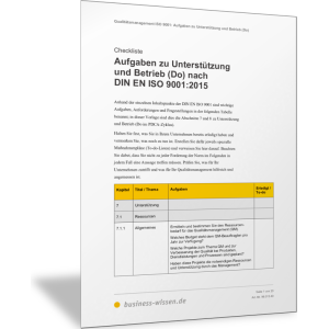 Checkliste: DIN EN ISO 9001:2015 – Unterstützung und Betrieb