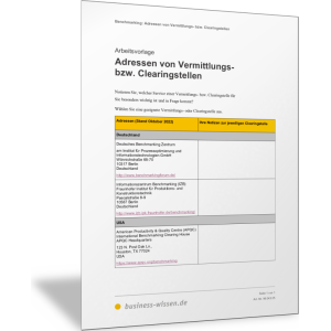 Adressen von Vermittlungs- und Clearingstellen für das Benchmarking