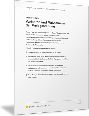 Varianten und Maßnahmen der Preisgestaltung