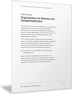 Organisation im Rahmen der Sorgfaltspflichten