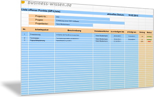 Offene-Punkte-Liste für das Projektmanagement (Variante I)