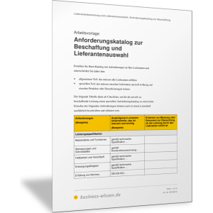 Anforderungskatalog zur Beschaffung und Lieferantenauswahl