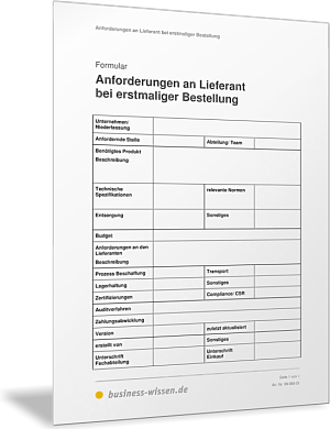 Anforderungen an Lieferant bei erstmaliger Bestellung
