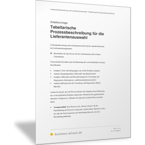 Tabellarische Prozessbeschreibung für die Lieferantenauswahl