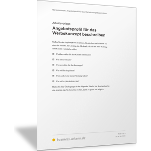 Angebotsprofil für das Werbekonzept beschreiben