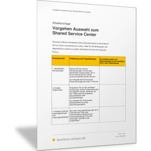 Vorgehen Auswahl zum Shared Service Center