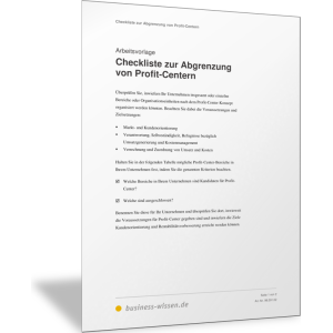 Checkliste zur Abgrenzung von Profit-Centern