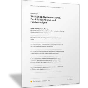 Workshop Systemanalyse, Funktionsanalyse und Fehleranalyse - Regieplan
