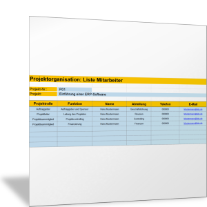 Liste Projektmitarbeiter für die Projektorganisation