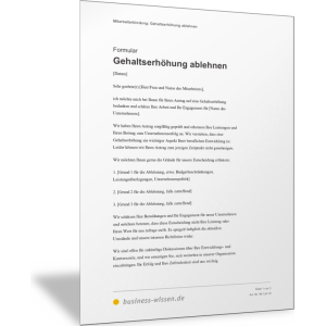 Muster zur Ablehnung einer Gehaltserhöhung