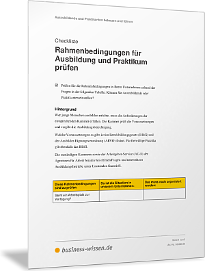Rahmenbedingungen für Ausbildung und Praktikum prüfen