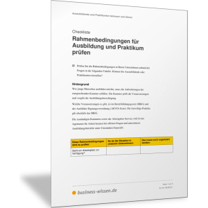 Rahmenbedingungen für Ausbildung und Praktikum prüfen