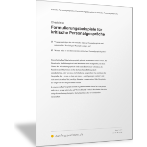 Formulierungsbeispiele für kritische Personalgespräche