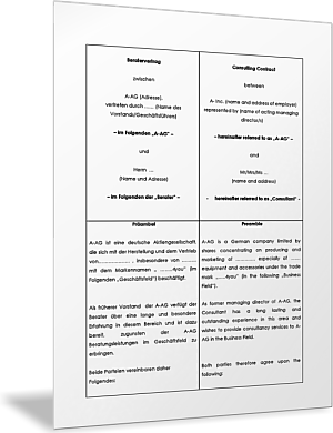 Muster-Beratervertrag bzw. Consulting Contract (englisch und deutsch)