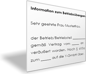 Information an Arbeitnehmer über Betriebsübergang