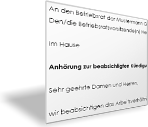 Schreiben zur Anhörung des Betriebsrats zur beabsichtigten fristlosen Kündigung wegen Diebstahls