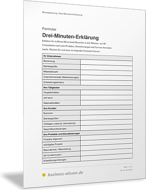 Drei-Minuten-Erklärung der Firmenleistung – Formular – business-wissen.de