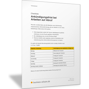 Ankündigungsfrist bei Arbeiten auf Abruf