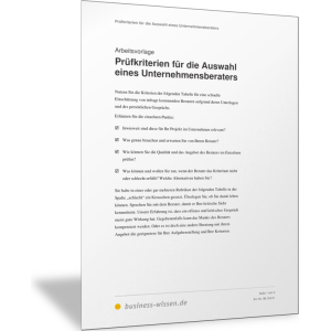 Prüfkriterien für die Auswahl eines Unternehmensberaters