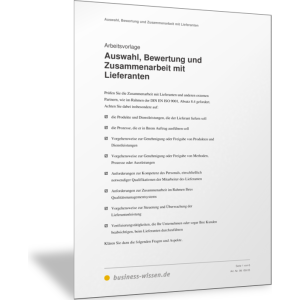 Auswahl, Bewertung und Zusammenarbeit mit Lieferanten