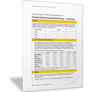 Teilnehmerarbeitsblatt Unternehmensentwicklung Bilanzkennzahlen Lösung
