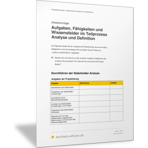 Aufgaben, Fähigkeiten und Wissensfelder im Teilprozess Analyse und Definition