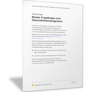 Muster für einen Fragebogen zum Gesundheitsmanagement mit einer Mitarbeiterbefragung