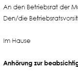 Schreiben zur Anhörung des Betriebsrats zur beabsichtigten fristlosen Kündigung wegen Diebstahls