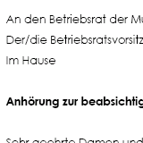 Schreiben zur Anhörung des Betriebsrats zur beabsichtigen fristlosen Kündigung aus verhaltensbedingten Gründen